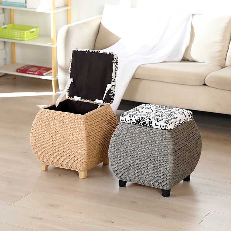 草藤编收纳凳换鞋凳可坐储物凳整理床尾玩具箱穿鞋搁脚凳沙发凳子