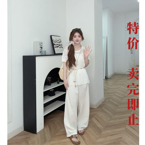 IEF/爱依服【微胖MM】淡人高知穿搭一整套装夏新款慵懒T恤阔腿裤