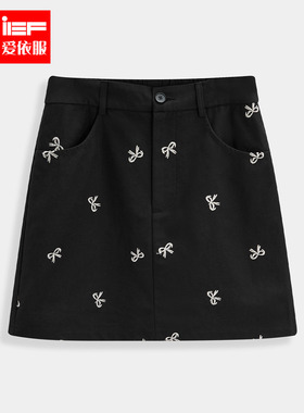 IEF/爱依服【微胖】黑色半身裙女 2025秋新款法式甜美少女a字短裙