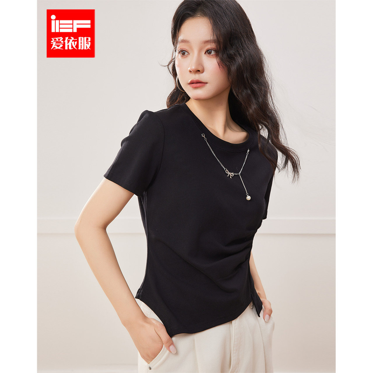 IEF/爱依服【微胖】2026夏装新款大码女韩版时尚小众通勤百搭T恤