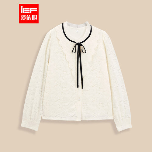 IEF/爱依服【微胖】法式T恤女 2025秋冬新款大码气质温柔蕾丝绒衫