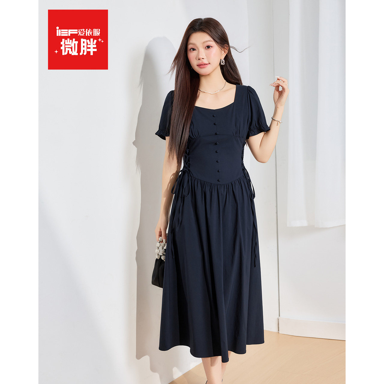IEF/爱依服【微胖mm】夏日精美连衣裙2026新款拼接大码女装中长裙图片