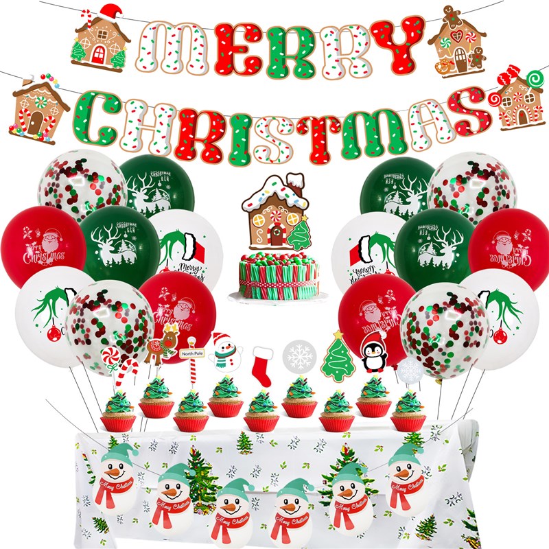 圣诞气球装饰派对l跨境布置场景12寸圆乳胶印刷搭配铝膜圣诞节气