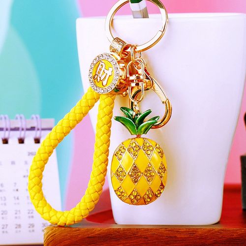 镶钻水果菠萝汽车钥匙扣金属可爱女包包挂件钥匙链圈商Z务跨境礼