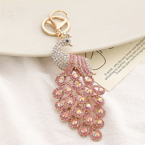 亚马逊创意合金挂件孔雀金属钥匙扣K汽车配件镶钻小礼品吊坠