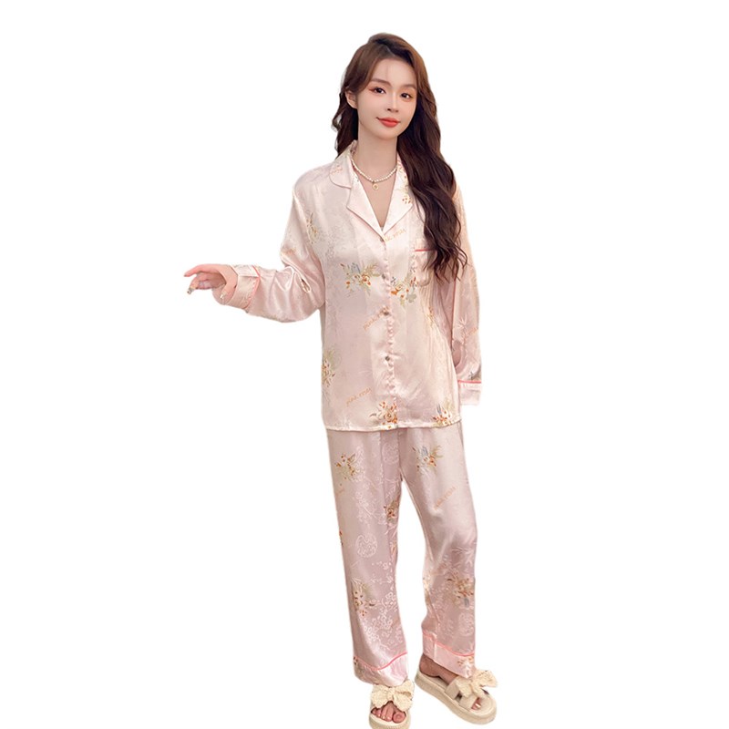 源头厂货2023夏季新款睡衣女冰丝一件H代发抖音提花花卉家居服套