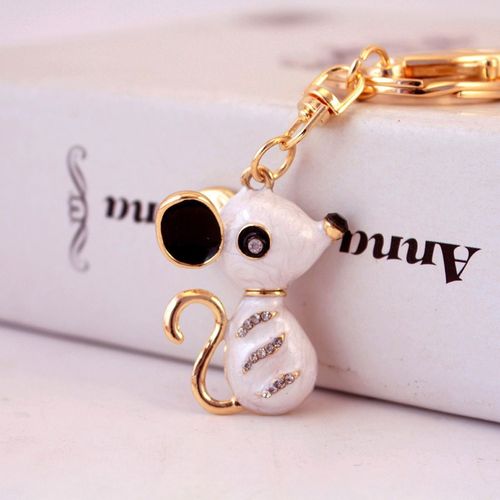 可爱珠光彩绘长尾小老鼠动物生肖汽车钥匙扣女包配挂件钥X匙链125