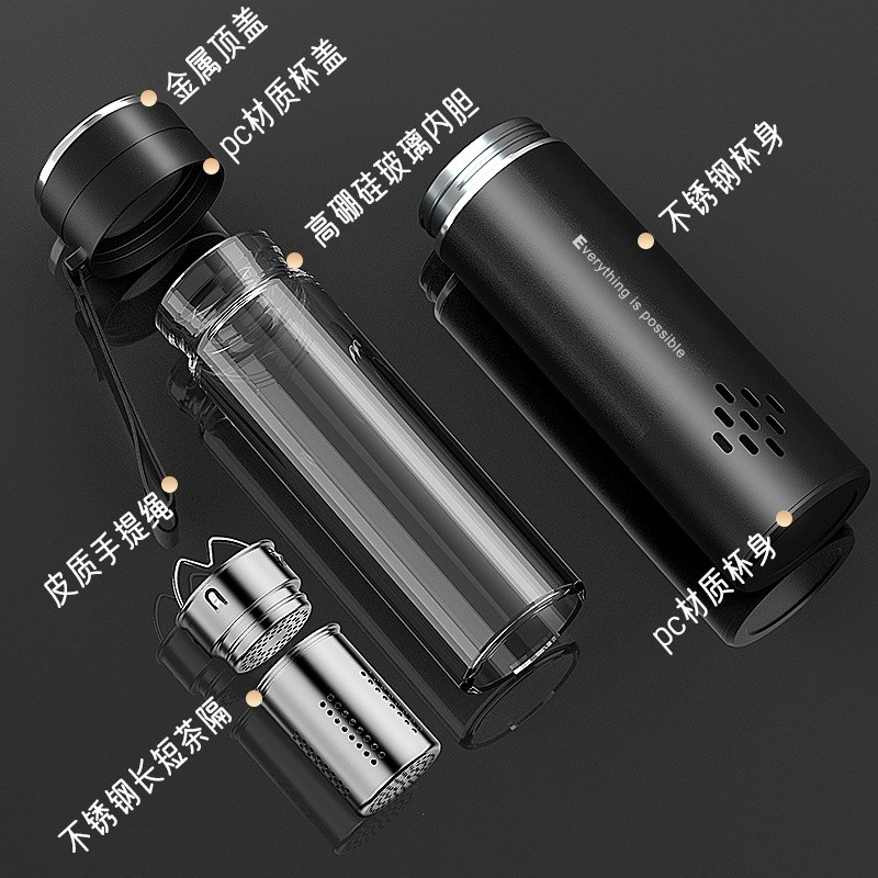 高档玻璃b杯三层防摔耐高温便携提绳商务办公男女泡茶水杯子礼品