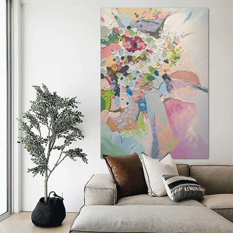 客厅手绘油画肌理画玄关欧式彩色花卉装饰画餐厅立体抽象丙烯无框图片