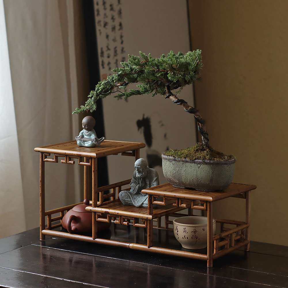 红湘妃茶棚茶具收纳架 多宝格博古架古玩 文玩竹茶道周边展示架