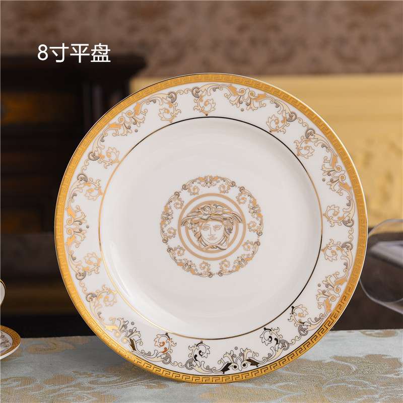 欧式美杜莎餐具家用样板间餐碟餐盘西餐盘牛排盘骨瓷套装跨境