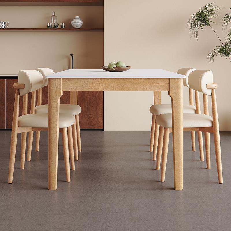 北欧实木岩板餐桌椅组合家用小户型现代简约原木奶油风长方形饭桌