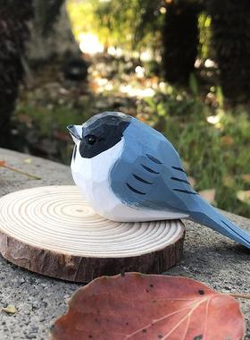 木雕小鸟肥啾山雀可爱文艺桌面装饰品生日礼物送女生实木动物摆件