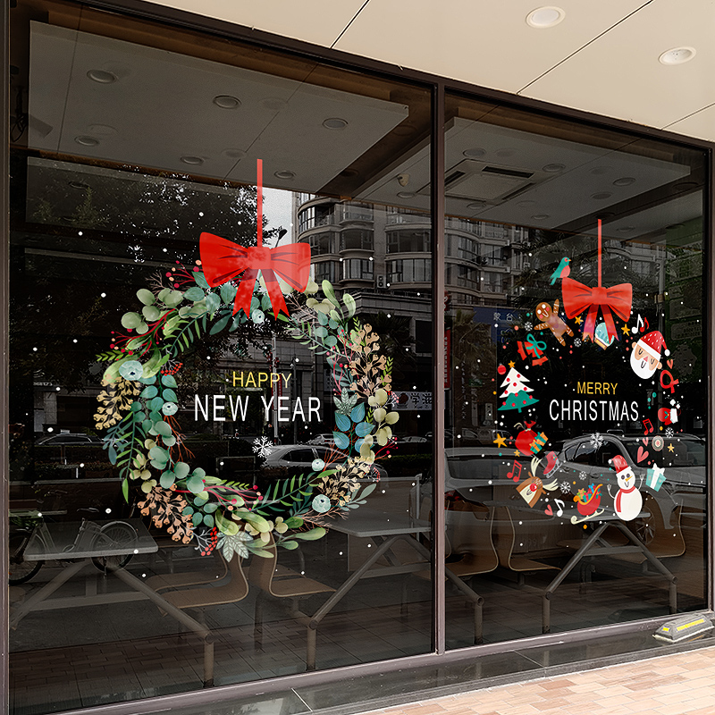 圣诞节装饰品场景布置花环窗贴新年装扮窗花橱R窗静电玻璃贴门贴