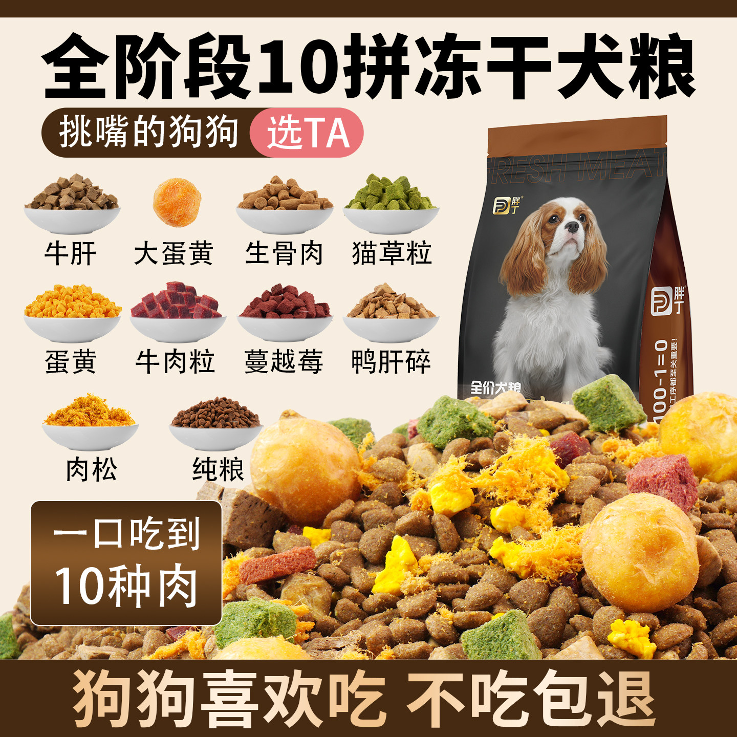 胖丁全价全期多冻干狗粮幼犬成犬泰迪比熊柯基金毛通用营养均衡粮 - 实物图