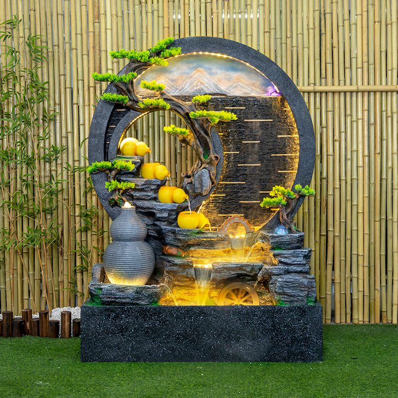 皇礼假山流水喷泉客厅水幕墙w屏风循环水造景观装饰招财落地摆件
