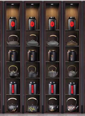 样板房软装新中式家居博古架酒柜摆件铸铁壶茶壶茶叶罐茶道摆设