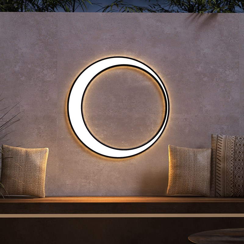 户外新中式月牙壁灯防水t楼梯过道外墙壁灯庭院灯阳台壁灯月亮灯