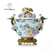 狮落皇庭奢华欧式 饰坛罐纯手工彩绘陶瓷艺术摆件果盆饰品 装