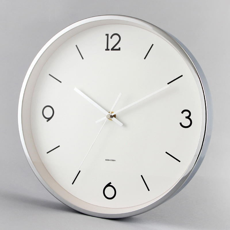 现代简约金属静音客厅挂钟卧室石B英钟表创意办公室时钟家用墙挂