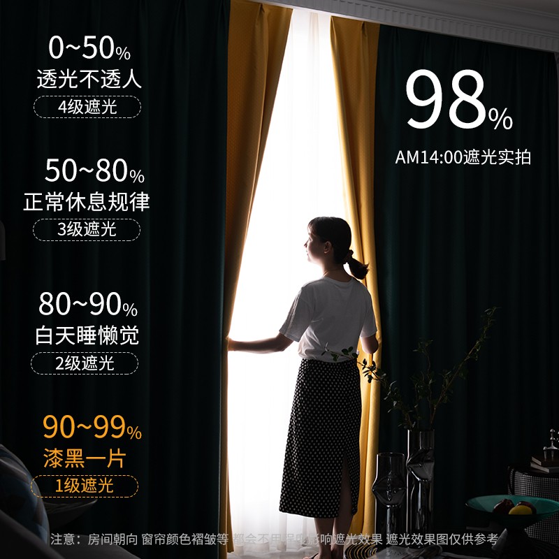 遮光窗帘卧室米拼橙加厚202x1新款客厅成品现代简约挂钩式全遮阳