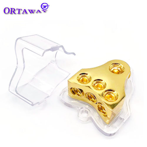 汽车音响功放改装负极搭铁线纯铜镀金一分三分线盒一出三接线端子