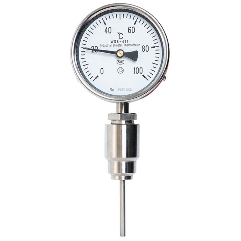 径向型双金属温度计wss-411 表盘100mm 1.5级 0-500 配焊接底座