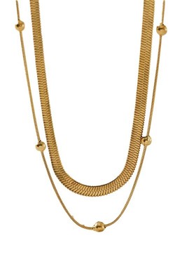 欧美冷淡风18K金钛钢不掉色项链B女 双层叠戴小众时尚颈链蛇骨链