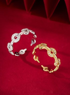 s925银钱币爱心女戒时来运转戒指个E性INS风开口设计男女情侣指环