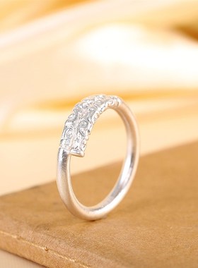 时尚国潮足银9999x描金如意金箍棒戒指开口女士网红款戒子