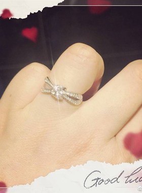 925银结缘系列小小蝴蝶结y满钻镶嵌18K白金玫瑰金钻石戒指