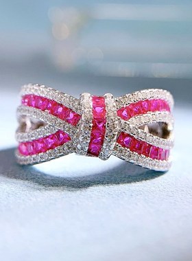 珠宝 立体蝴蝶结钻戒红刚玉戒指S925银大气轻奢时尚Y个性ins潮