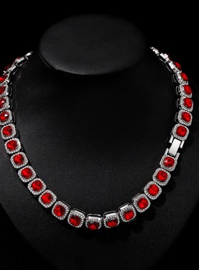 新款欧美嘻哈男士红色玻璃12mm古巴手项链J冰糖链HipHop潮流男配