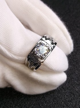 直播货源仿莫桑石男戒欧美z霸气方形白锆指环大气活口方钻男戒