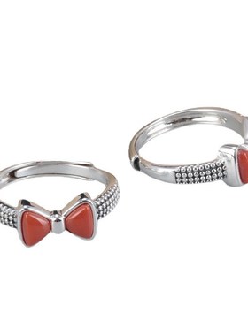 【蝴蝶结】仿h南红玛瑙戒指女时尚简约韩版小众设计开口食指指环