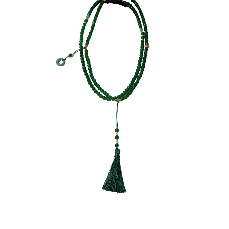 新中式祖母绿平安扣串珠流苏项链 F轻奢高级感气质毛衣长款项链女