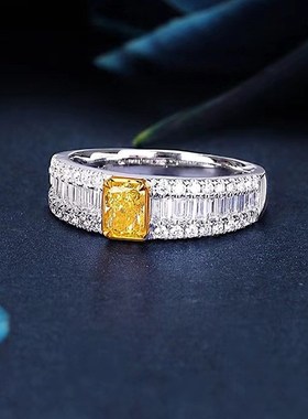 珠宝 2023新款S925银高碳钻黄钻5*7mm雷迪恩V切割欧美风戒指