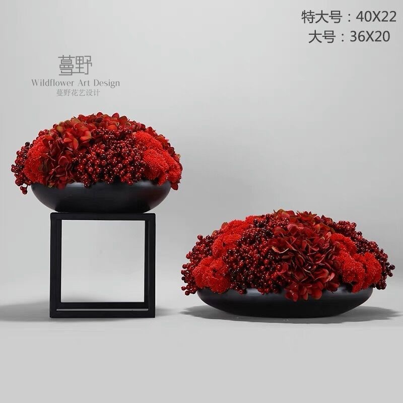 红色中式绣球浆果仿真花酒店售楼处样板间餐桌包间前台摆件桌花