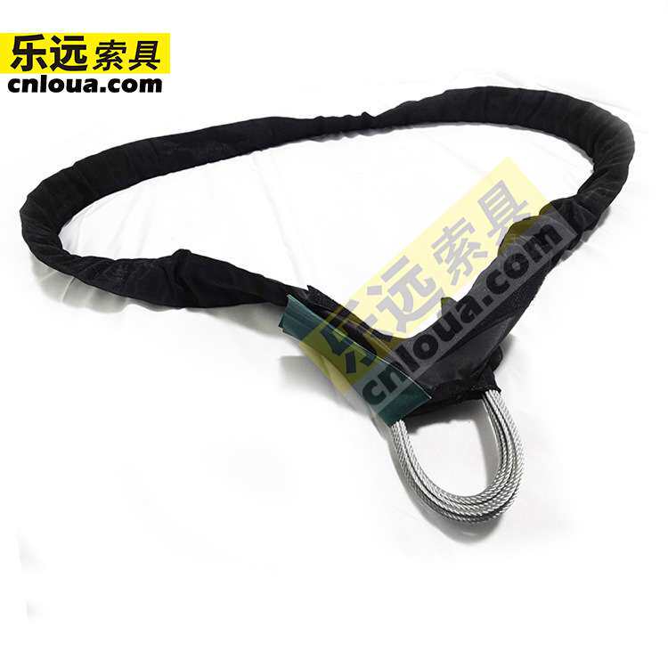 舞台钢丝吊带 黑色柔性钢丝绳芯圆形吊装带 防火黑色圆形起重吊带