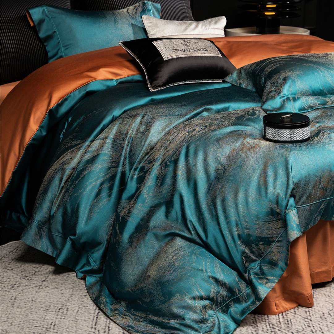 塔尖顶奢鎏金色织提花高定寝具床品奢享澳棉长绒棉四件套布鲁斯