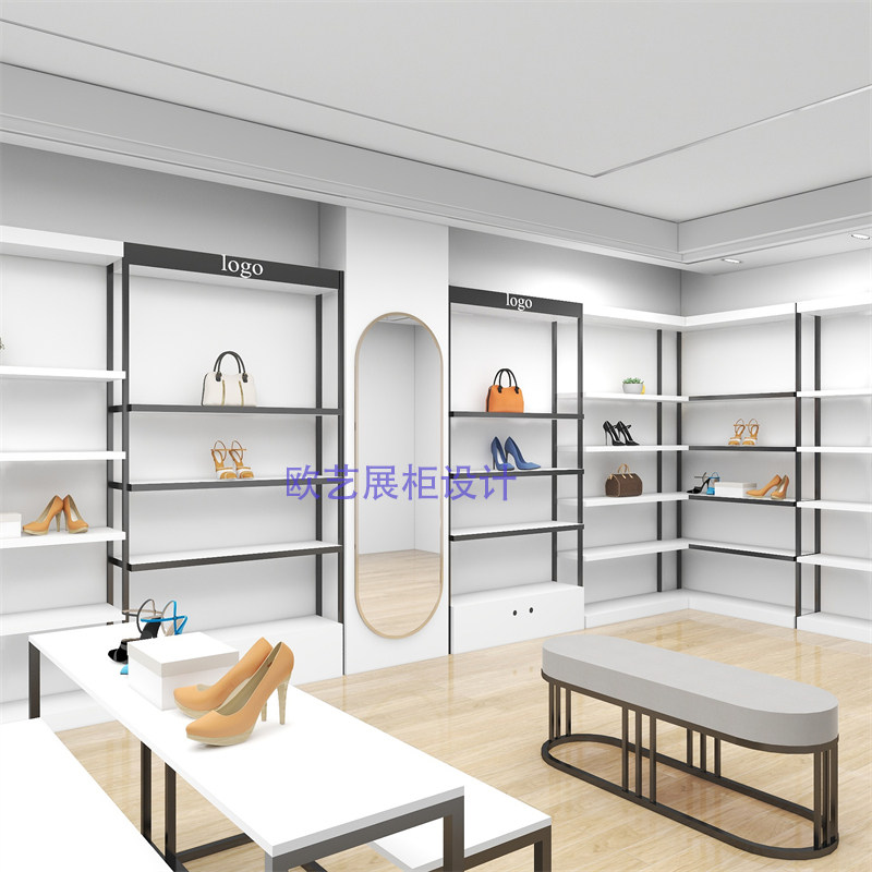 新款鞋店货架展示架包包店展示柜鞋架商用带灯展柜商场鞋货架定制