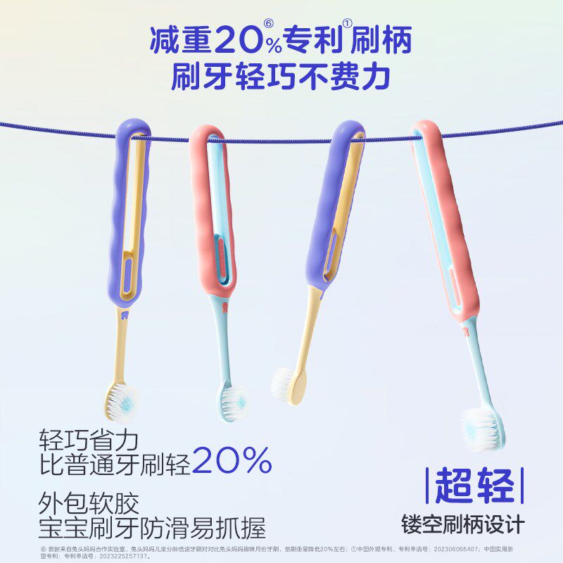 兔头妈妈儿童分龄倍速牙刷宝宝宽头软毛护齿牙刷1支3-6-12岁