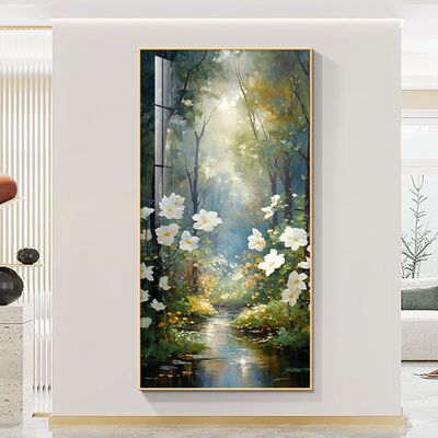 绿色大树装饰画2024新款入户玄关挂画进门走廊过道小清新植物壁画