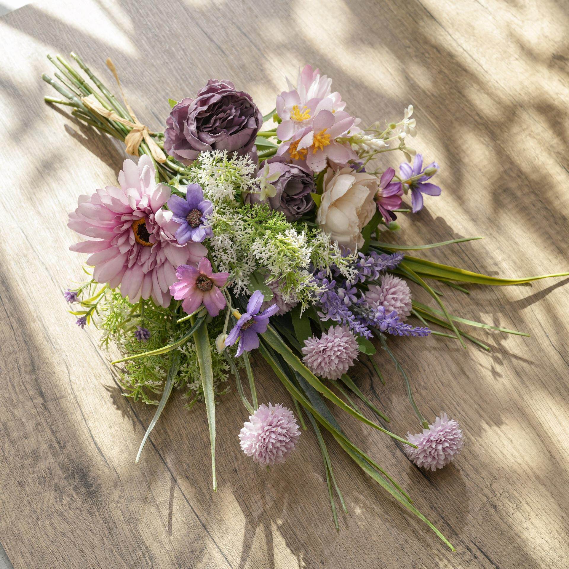 织雪非洲菊紫色花束仿真花设计手捧花束墙饰墙挂跨境婚庆CF01197A