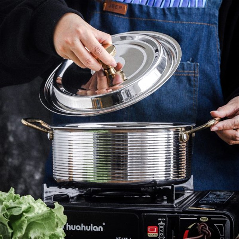 加厚304不锈钢自助小火锅锅具家用岩板锅商用金色单人汤锅