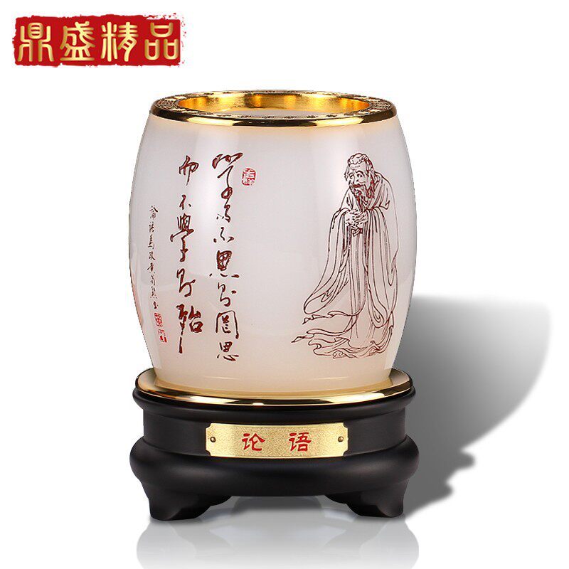 琉璃玉笔筒摆件马到成功恩师孔A子老板办公室高档商务礼品桌面中