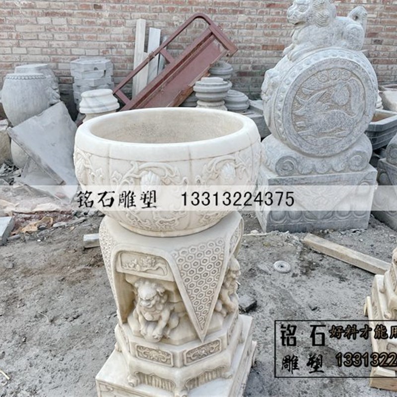 仿古石雕做的石盆 m石墩 庭院养花的小素盆雕塑 景观 放花盆的石