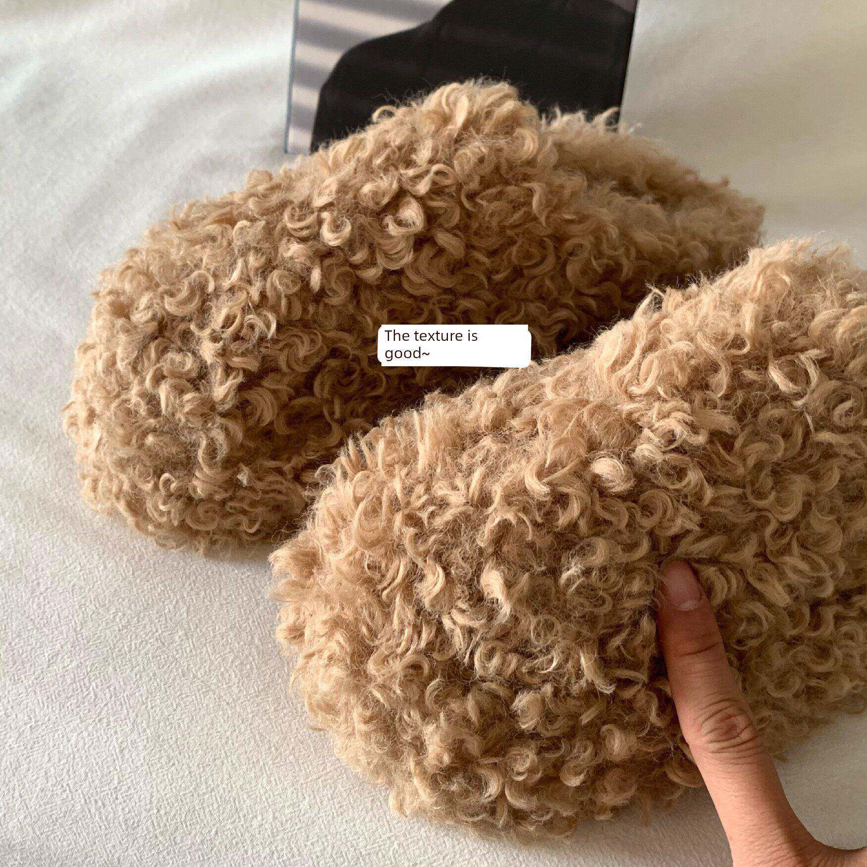 强烈推YUB荐我持~韩服时保厚自底女毛拖鞋冬季尚网红外穿增高鞋新