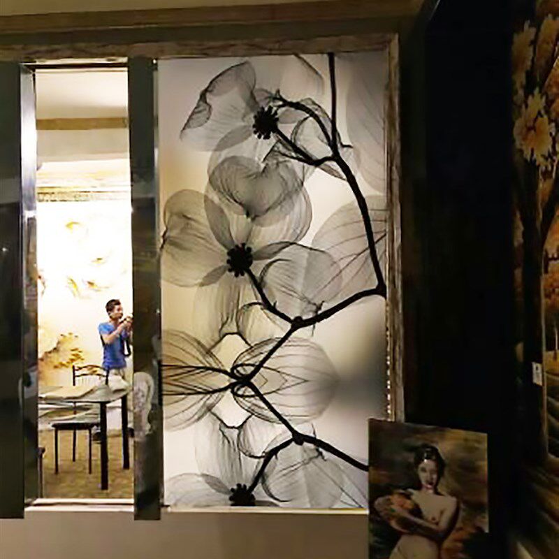 定做简约客厅艺术玻璃夹绢丝画背景墙夹丝双层钢化U夹胶玻璃画墨