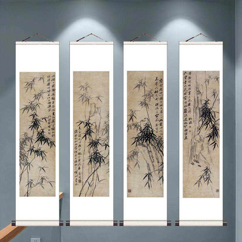 国画装梅兰竹菊国画卷轴画竹子挂画郑板桥竹房子书字画茶AOY楼饰